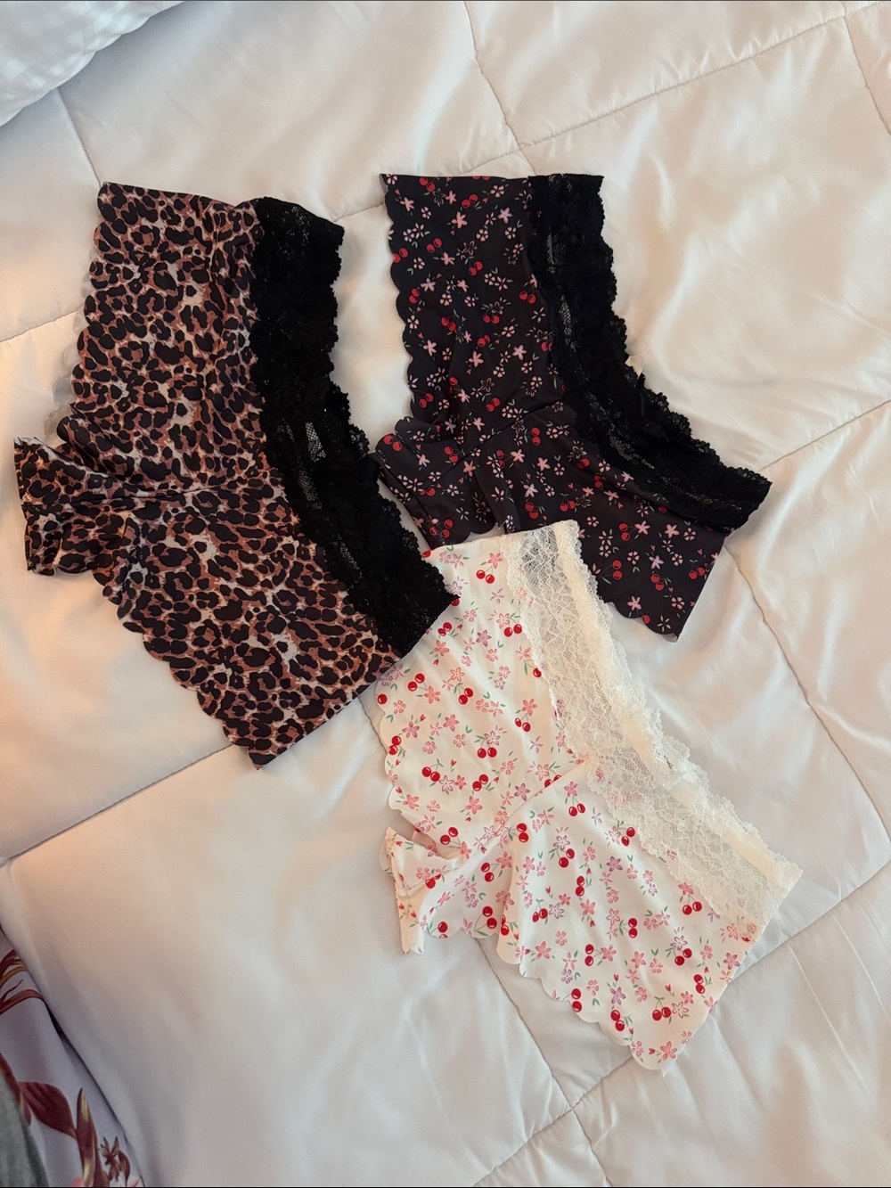 Women’s Lace-Trim Floral and Leopard Shorts Pack - Black, White, Bundle Set